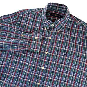 Ralph Lauren Blue Plaid Long Sleeve Button Down Shirt Size Large 100% Cotton